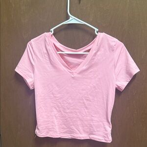 SHEIN Blush Pink V-Neck Short Sleeve Top